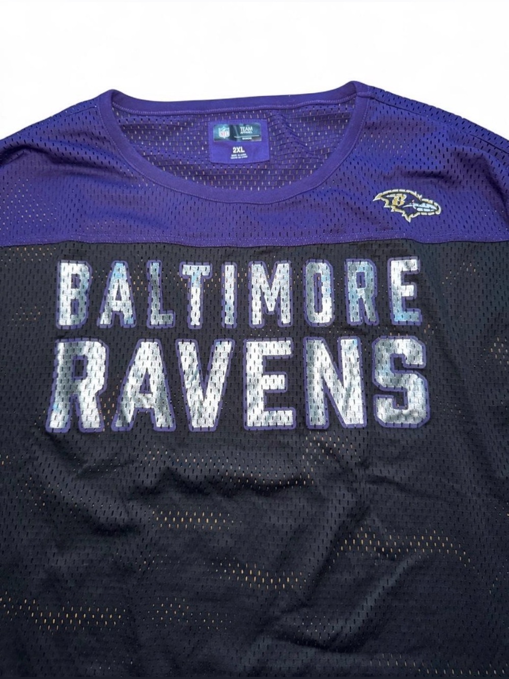 Baltimore Ravens Women’s Short Sleeve Purple & Black Mesh Jersey Top Size 2XL